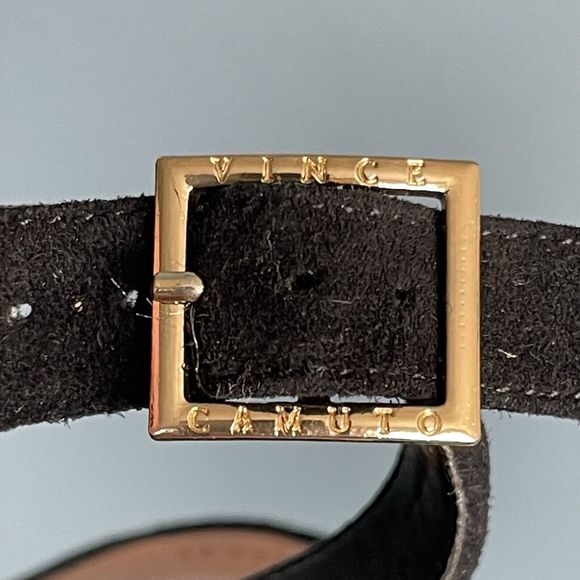 Vince‎ Camuto Womens Black Leather Peep Toe Caliope Size 7M/37 True Suede - Picture 6 of 10